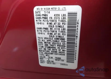 2014 Nissan Rogue Select S from USA, damaged, VIN JN8AS5MT1EW104599